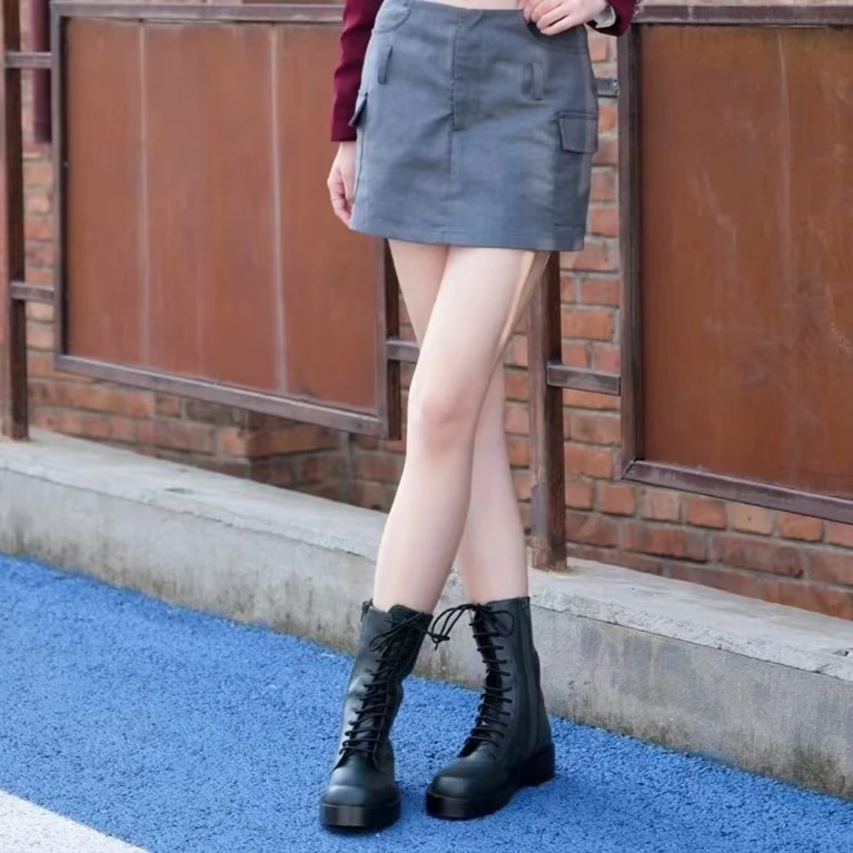 CHARLES&KEITH秋季女靴方头加绒内里拉链粗跟短靴C-856