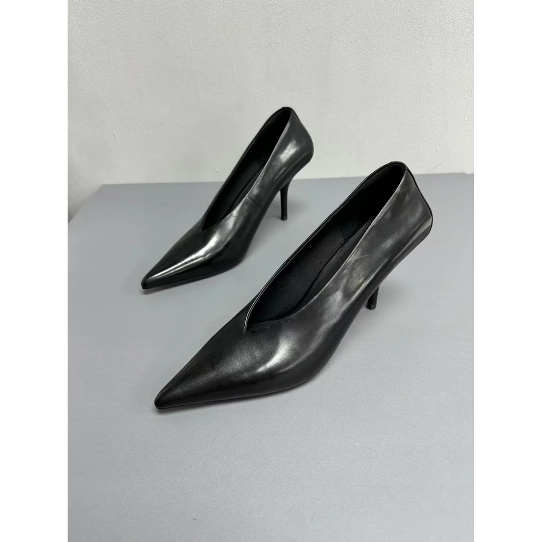 浅口高跟鞋时尚尖头性感气质舒适百搭简约细跟黑色女士职业休闲