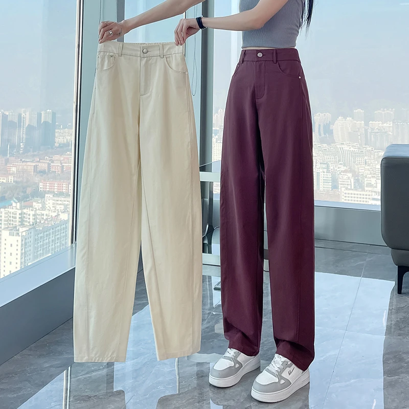 高腰弯刀裤休闲裤白色轻薄裤子百搭夏季长裤阔腿裤阔腿休闲春秋