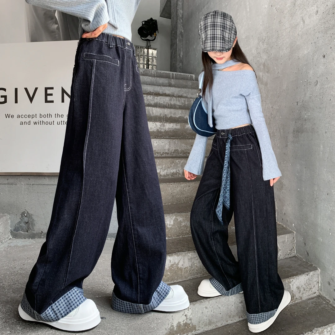 女童裤子春秋中大童韩版女孩牛仔裤2025新款秋装儿童宽松休闲长裤