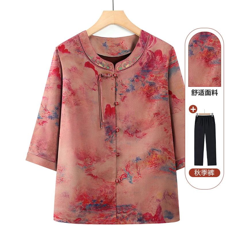 老年人夏装女奶奶衬衫2025新款中老年妈妈国风七分袖衬衣开衫