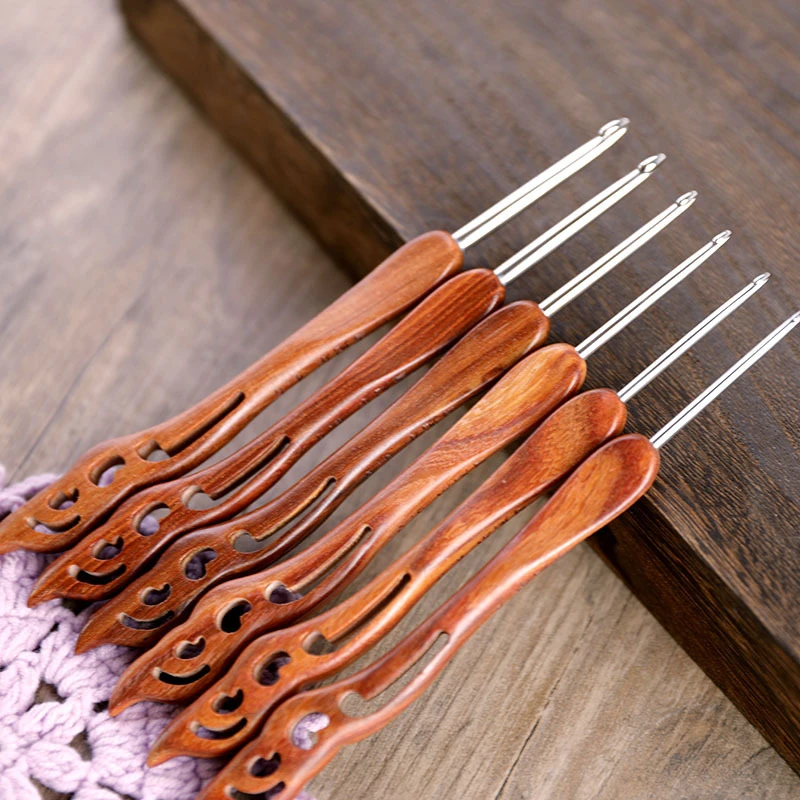 雪妃尔檀木手柄不锈钢针头手工打磨防滑钩针编织毛线毛衣工具