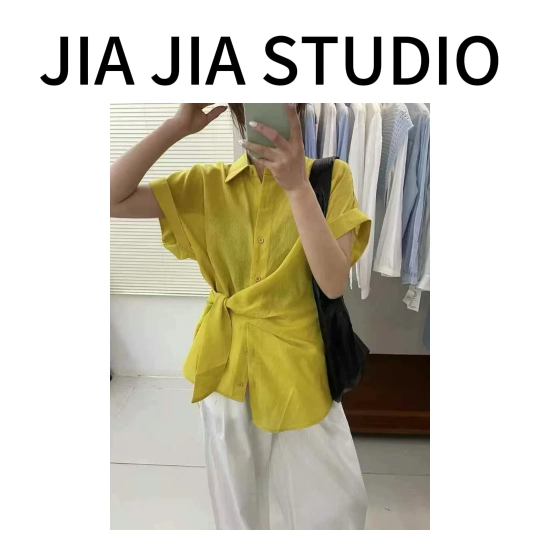 嘉嘉推荐#9805【夏款】韩版高级感设计款绑带收腰衬衫短袖