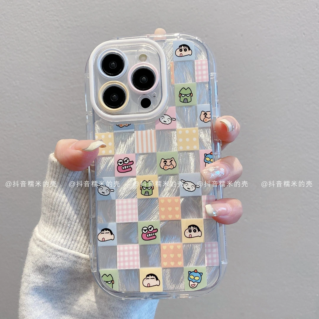 （苹果）泡芙羽纱适用苹果16promax/15/14/13/12/11方块小新手机壳