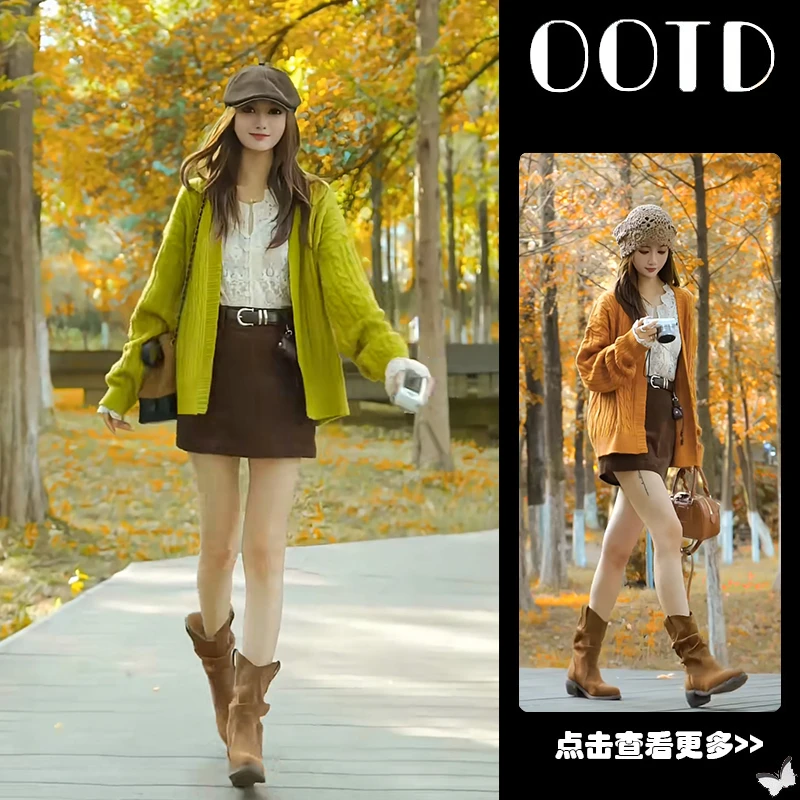 超火秋季穿搭一整套女2025新款绿色针织开衫蕾丝衬衫短裙三件套