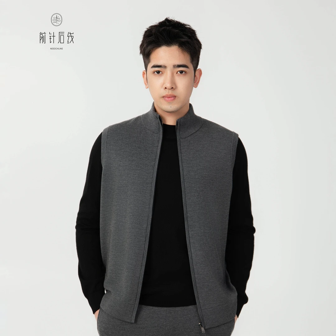 【Baby小山羊绒】康赛妮纱线100%纯羊绒男款精纺立领马甲秋冬保暖