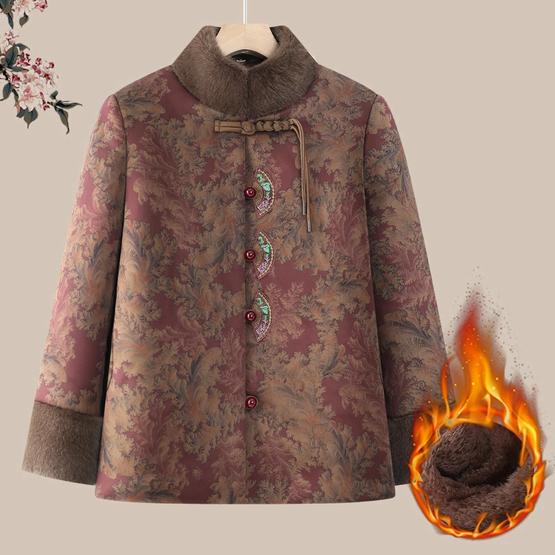 中老年人冬装女妈妈棉衣短款老太太棉服外套冬季奶奶棉袄加绒加厚