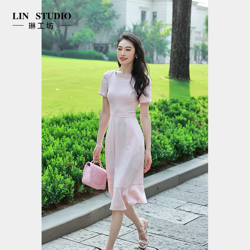 【醋酸】琳工坊“致归”粉色连衣裙浪漫优雅气质精致法式唐琳设计师
