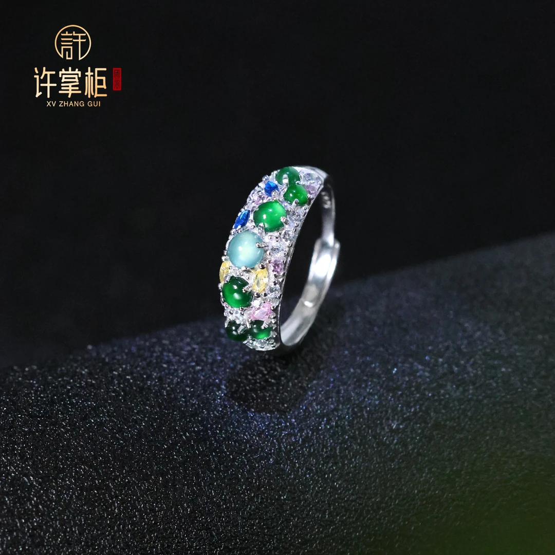 YGY｜群英荟萃 S925银翡翠戒指天然翡翠A货蛋面配饰精美气质优雅