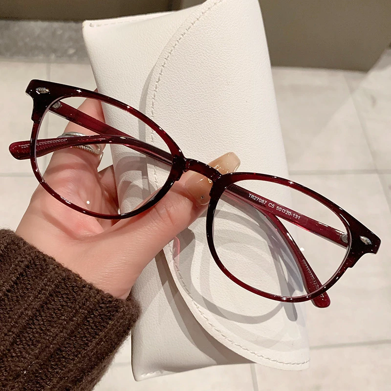 安克拉红色方框超轻TR90眼镜可配度数近视镜框圆脸显瘦定制变色镜