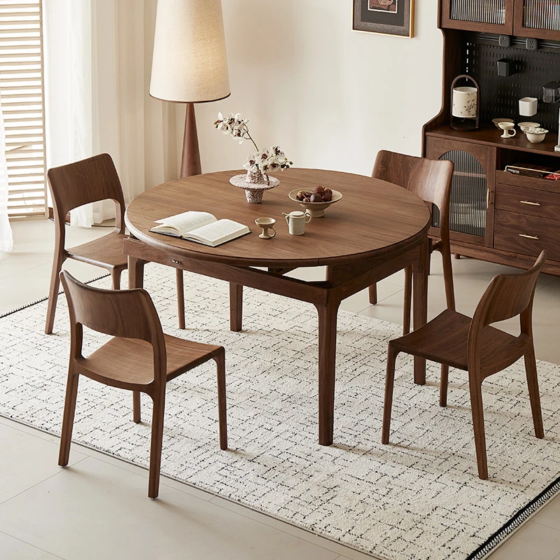 臻致美北美黑胡桃木伸缩圆桌折叠桌刻意圆桌跳台拉台方圆两用