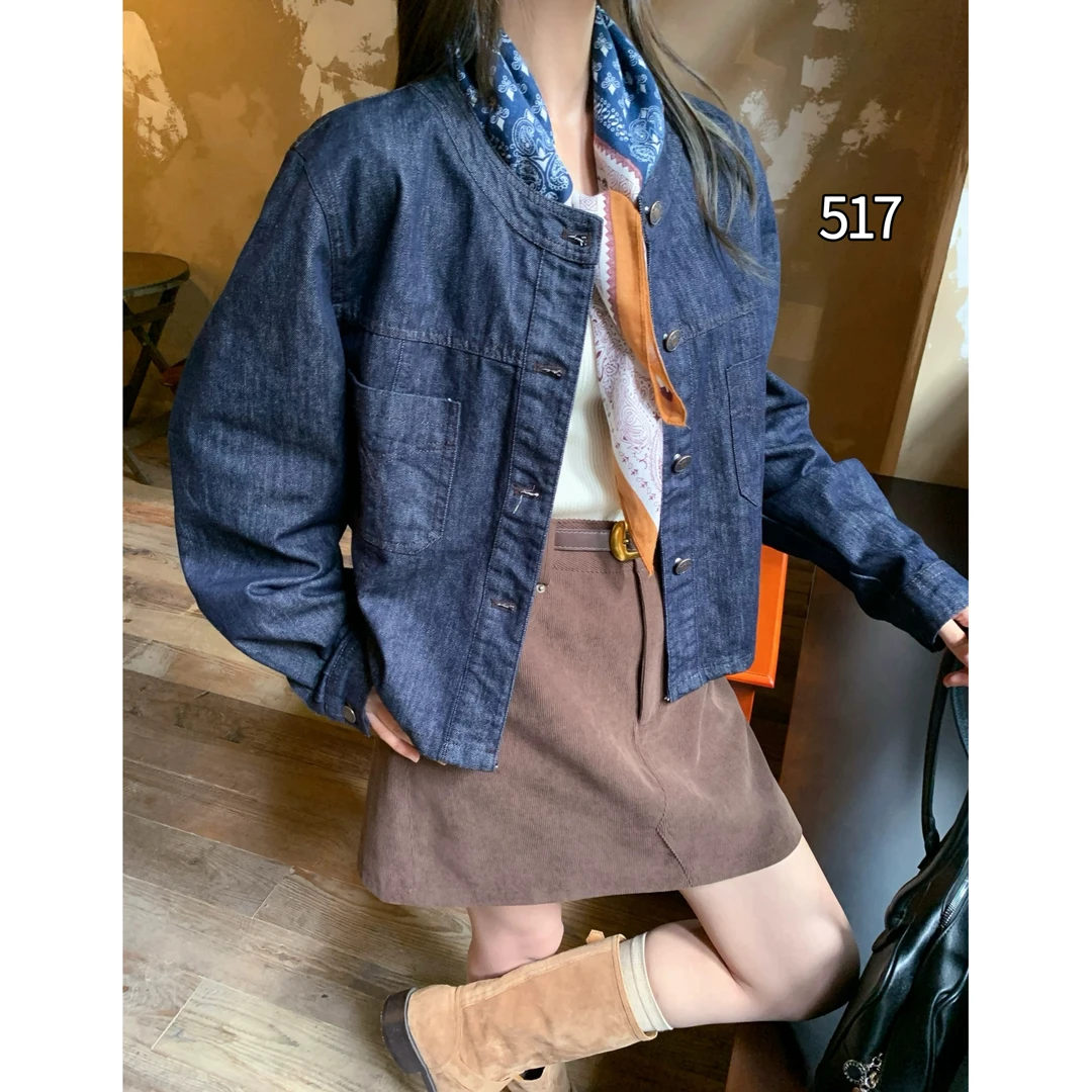 517 SANFAN 新款韩版圆领牛仔外套