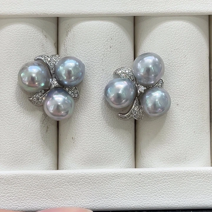 耳饰海水珍珠银S925镶嵌真多麻7.5-8.5mm 14号