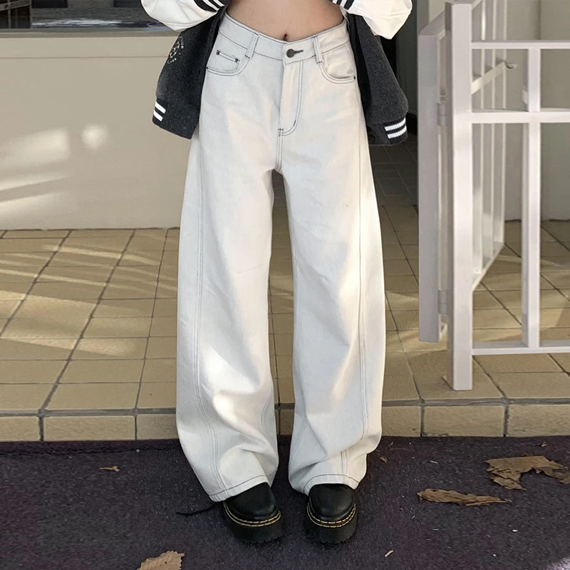 橘子树在哪儿美式复古明线牛仔裤女秋冬直筒休闲阔腿拖地百搭裤子