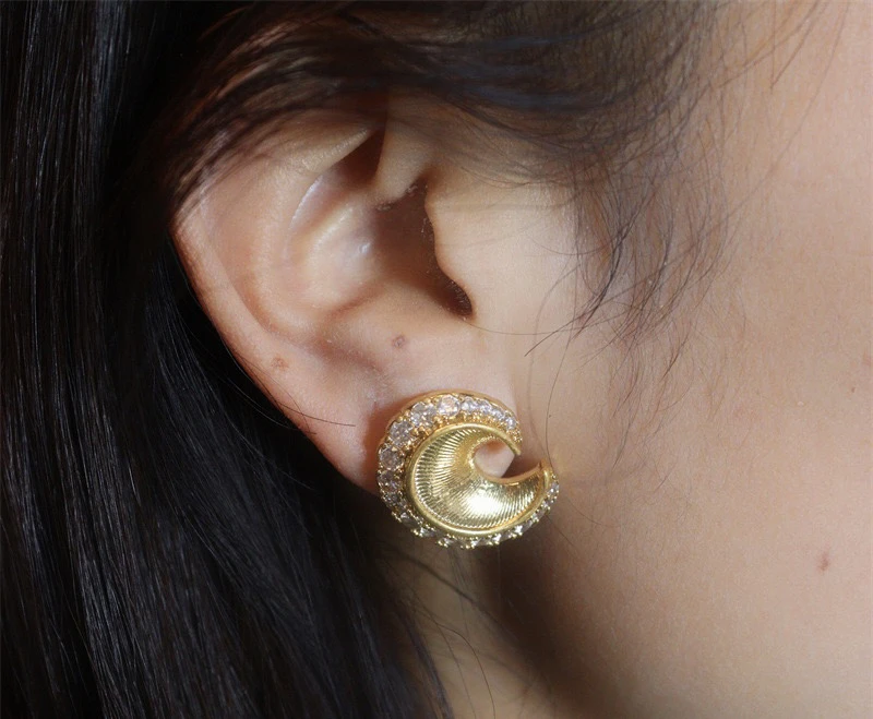 铜合金耳饰 「揽月」翠家海浪耳钉