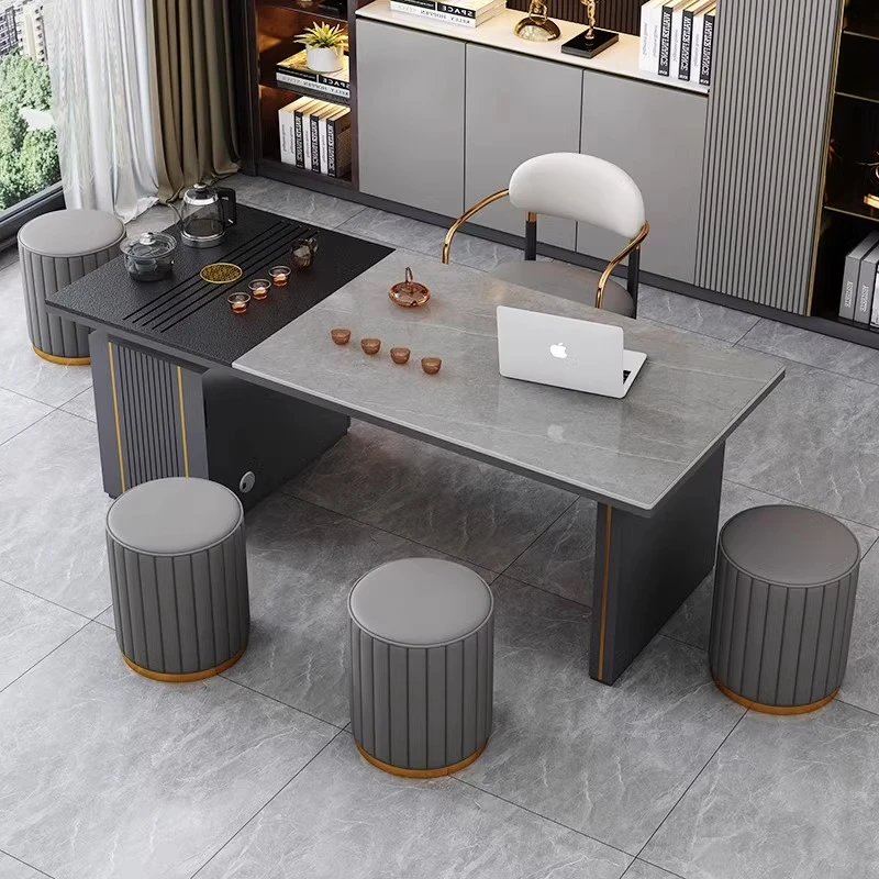 岩板茶桌椅组合办公室泡茶茶台现代简约办公桌书桌茶桌烧水壶