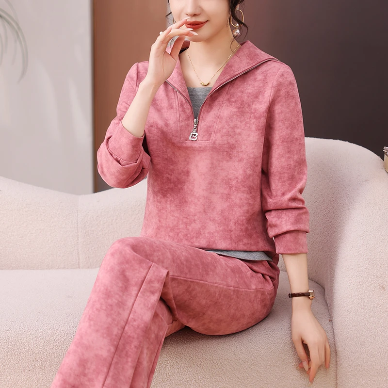 休闲运动套装女春秋2025新款时尚洋气减龄显瘦花色连帽卫衣两件套