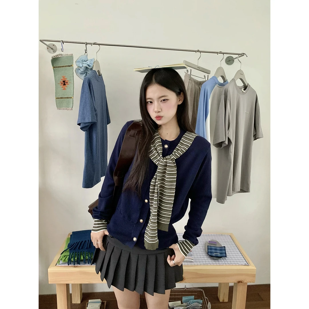 【倪子清仓】假两件开衫披肩上衣针织衫1046#