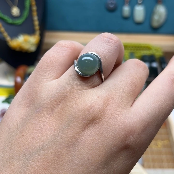 蛇纹石玉银S925镶嵌戒指