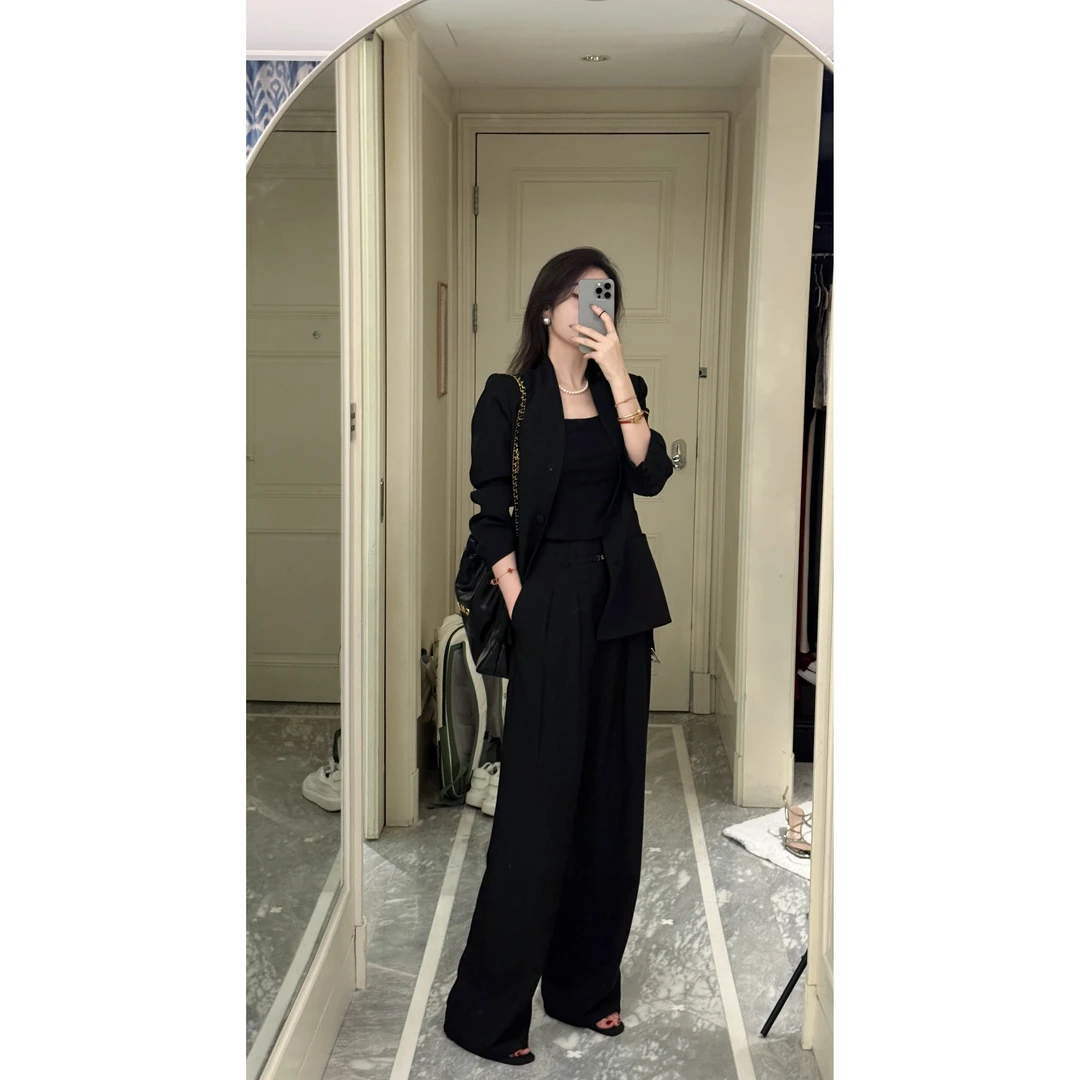 【雅乔定制】垂坠感宽松高腰黑色西装阔腿裤DYZY-23127041