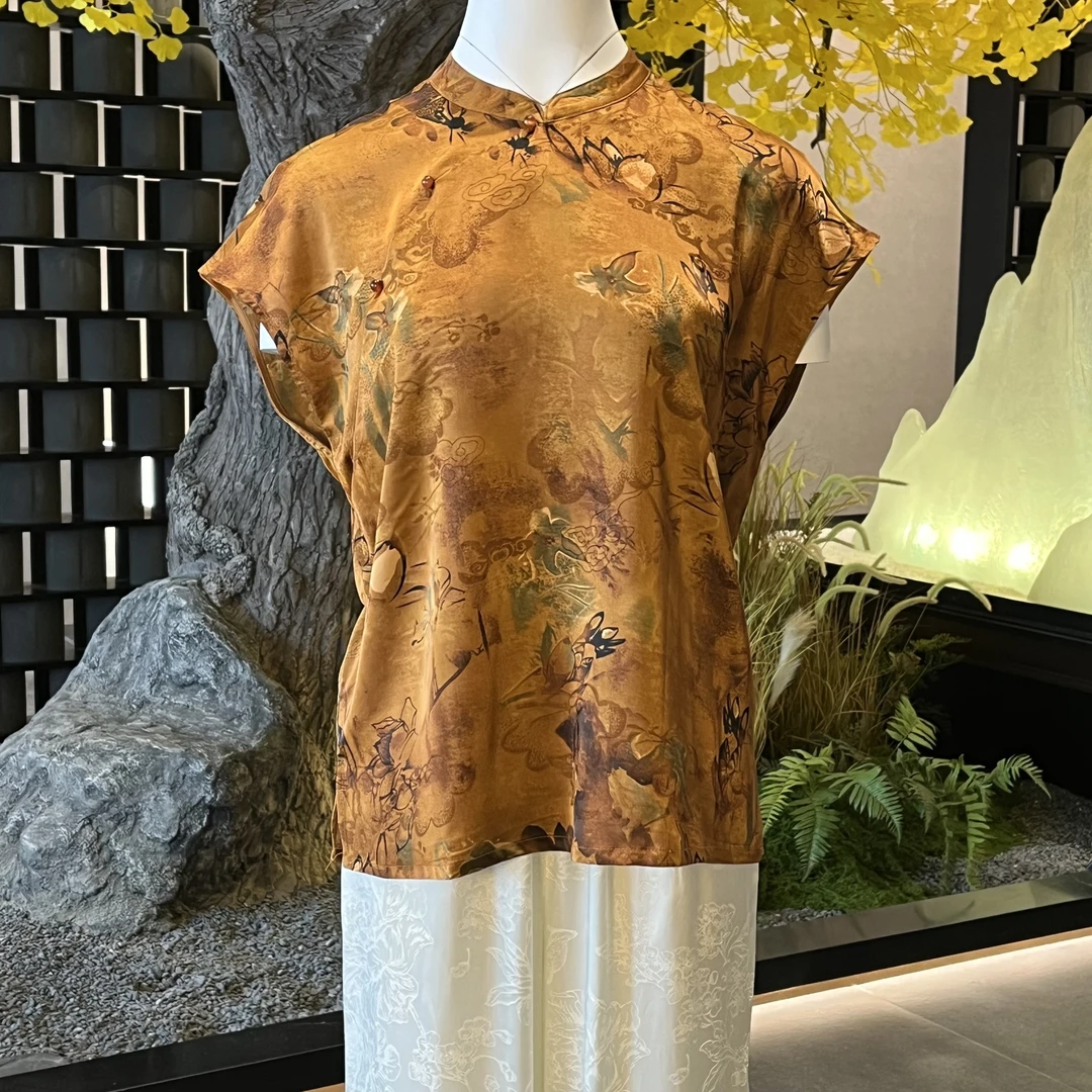 【汝窑】夏季2025新款上衣小衫新中式女装国风立领提花气质短袖衬衫