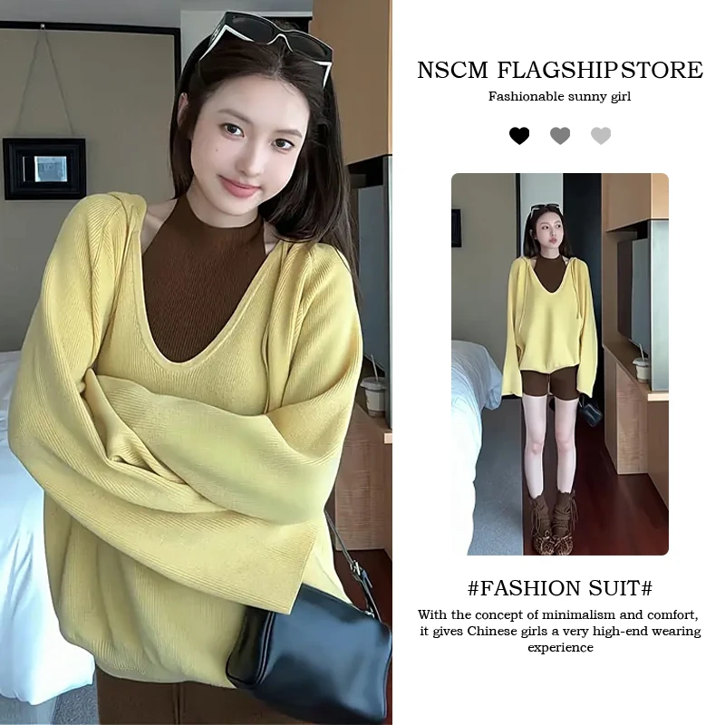 NSCM秋季抽绳连帽打底衫挂脖内搭上衣痞帅炸街风女装短裤热裤靴裤