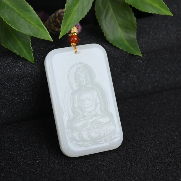 (生肖狗/猪)天然和田玉俄料阿弥陀佛挂件（WH3360）