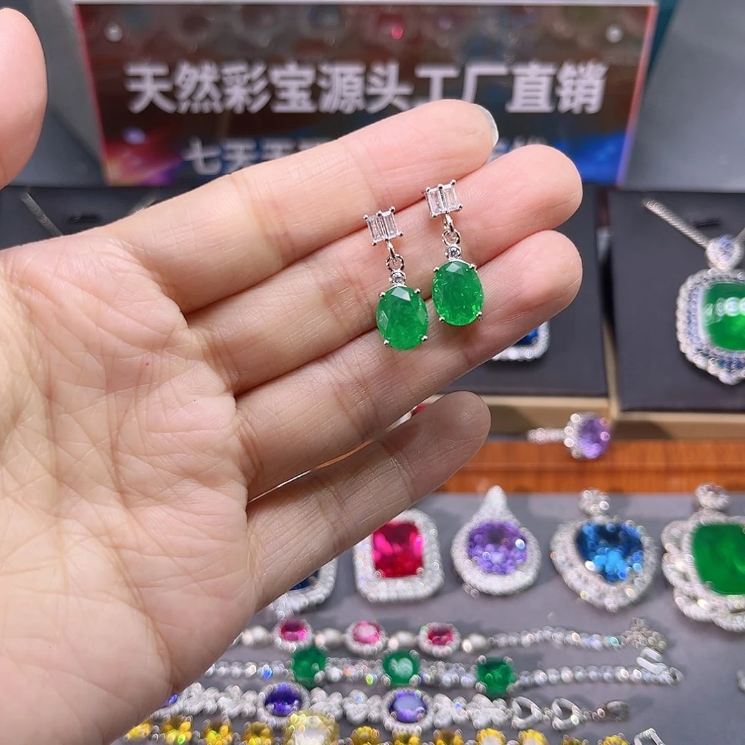 银S925镶嵌耳饰祖母绿t z 117