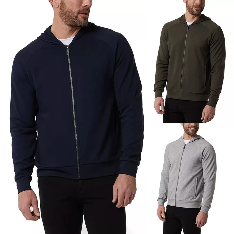 美单外贸春秋男士户外运动休闲百搭连帽开衫卫衣薄款夹克外套