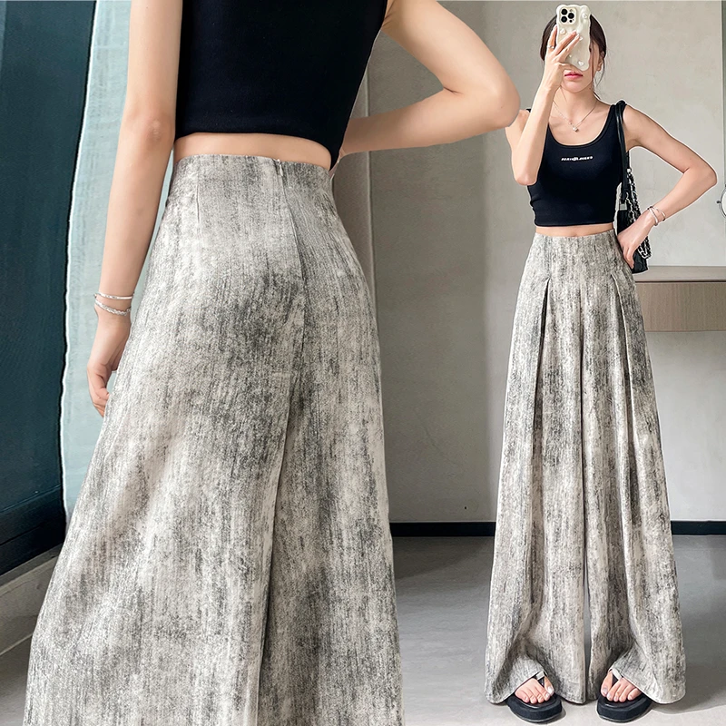 天丝亚麻高腰扎染山本裤女夏季薄款时尚江南风阔腿休闲裤女1999