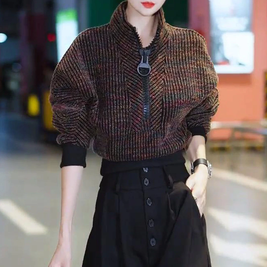 2026秋冬新款时髦高级感半拉链立领卫衣设计感宽松显瘦休闲短上衣