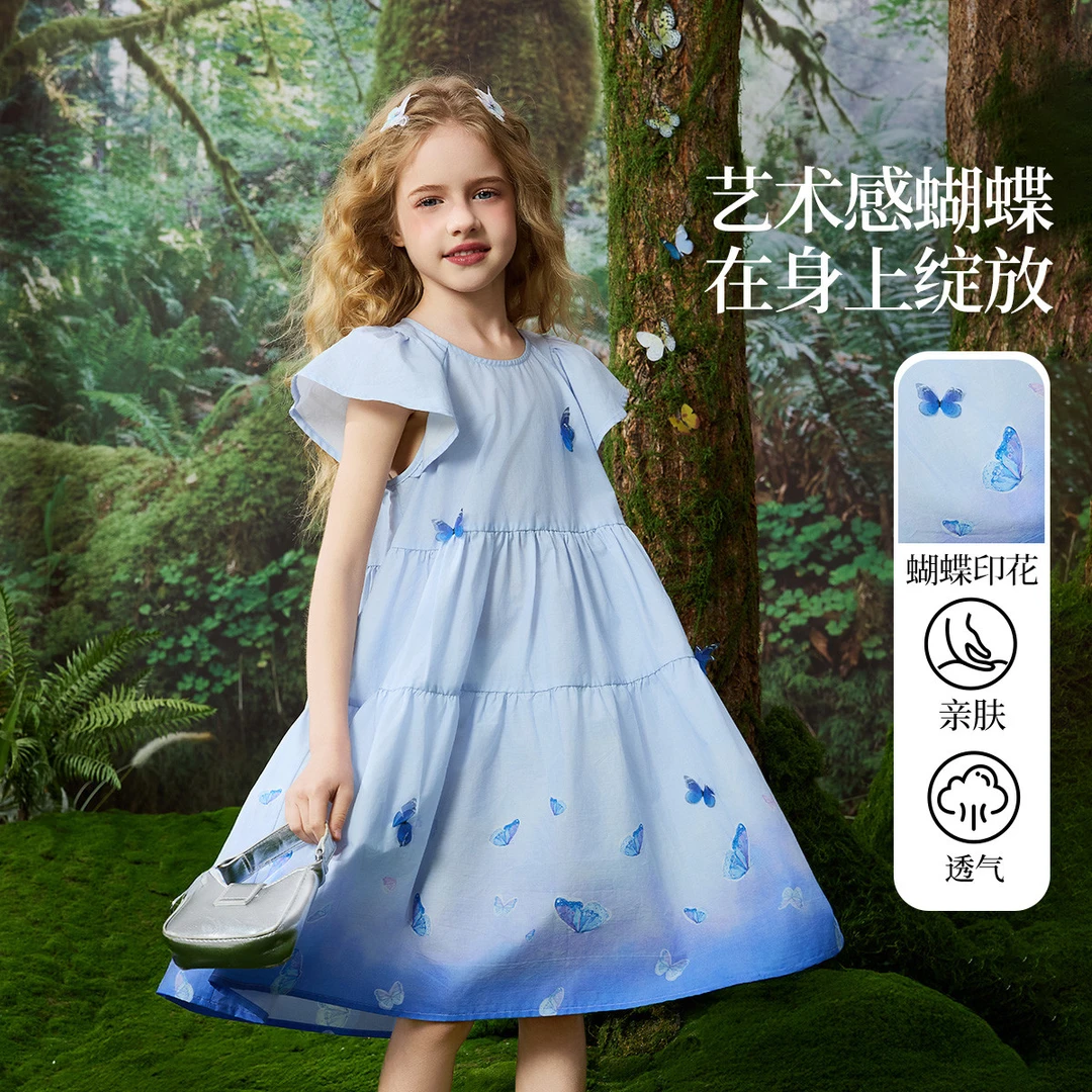 【纯棉亲肤】【时尚欧若风】儿童连衣裙2025夏季甜美女童公主裙小飞袖