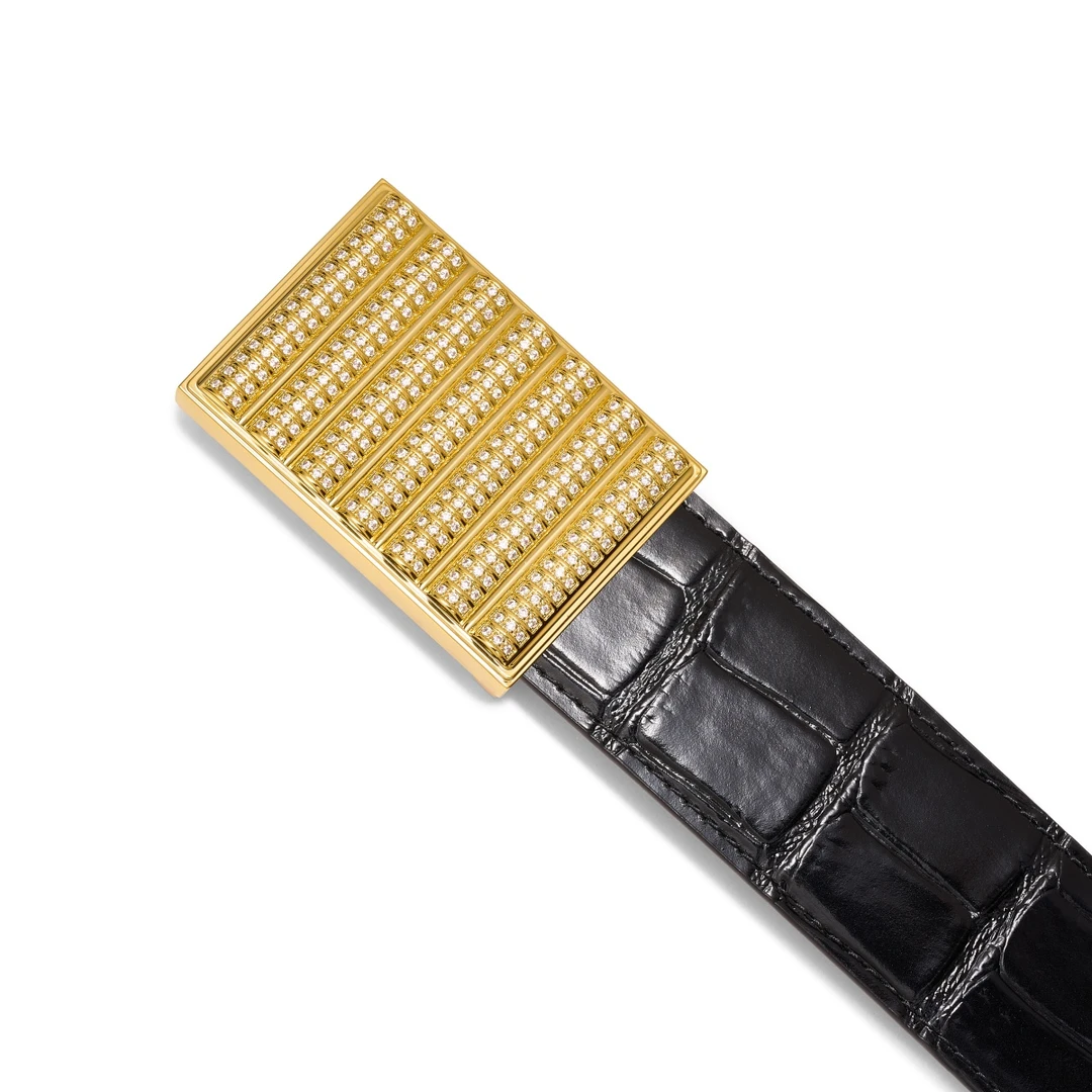 (自动扣一套）3.8宽史蒂芬高端算盘扣鳄鱼皮男士商务高档腰带