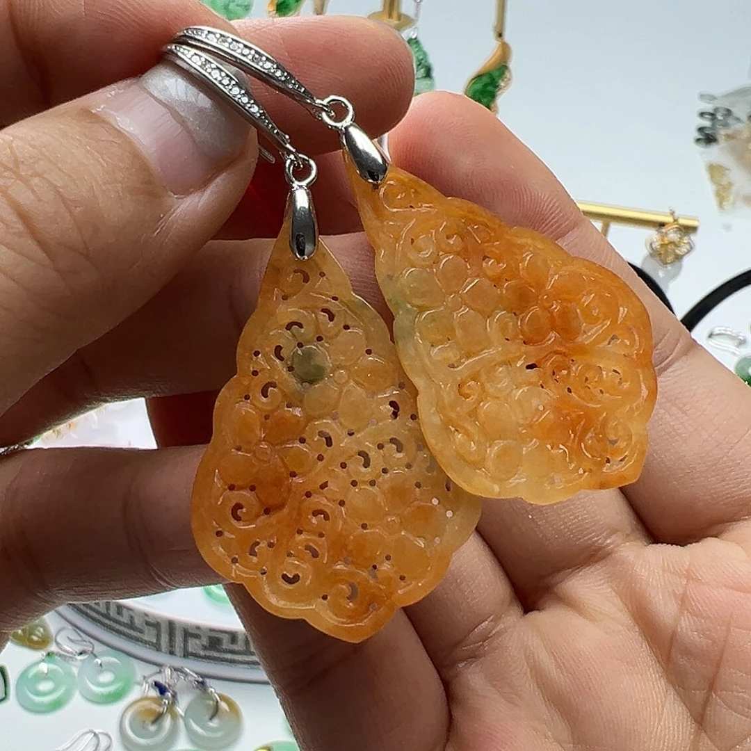 滕***姐翡翠银S925镶嵌耳饰天然缅甸A货翡翠