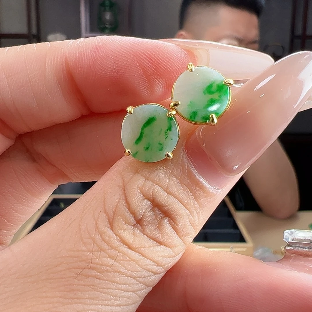 银S925镶嵌翡翠耳饰耳环35