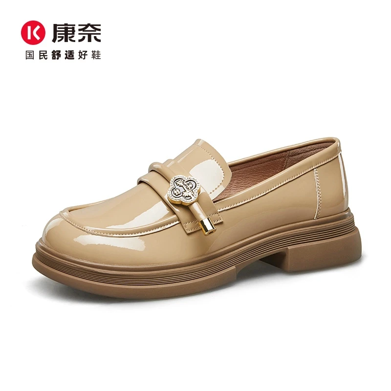 Kangnai/康奈46098专柜正品春秋漆皮厚底舒适百搭休闲女士乐福鞋