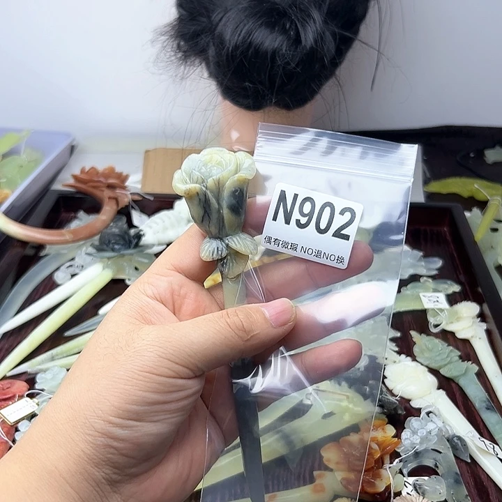 蛇纹石玉发饰合金千*