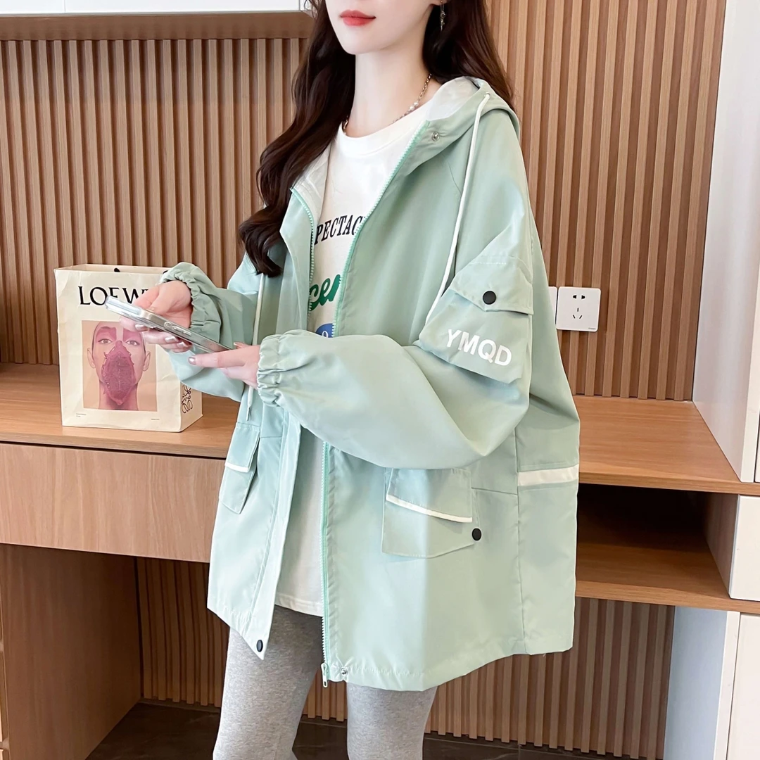 J228 实拍 【小牛津】2025春秋新款宽松百搭连帽上衣外套女潮