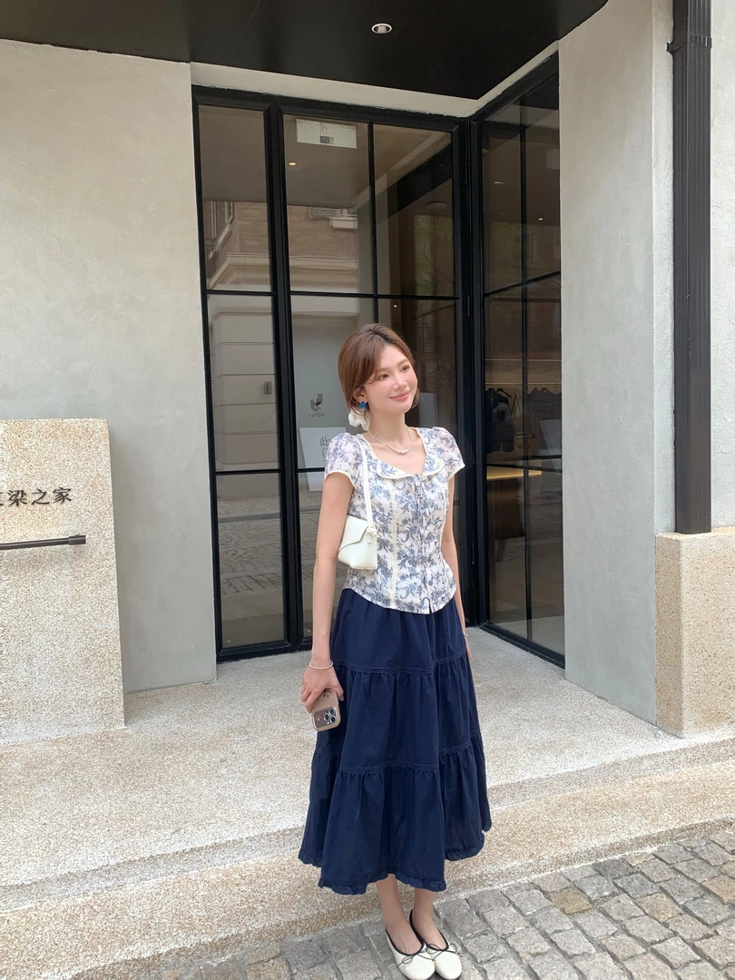 【芝士Cheese】酩酊记忆 夏时尚休闲百搭碎花显瘦V领气质上衣