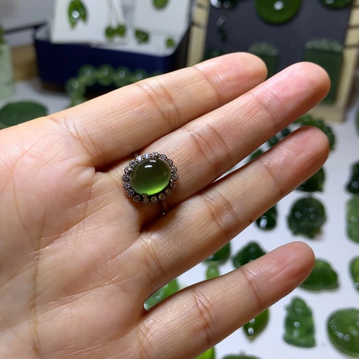 岫玉银S925镶嵌戒指戒指