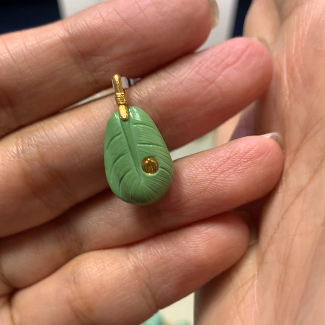 绿松石18K金镶嵌羽毛