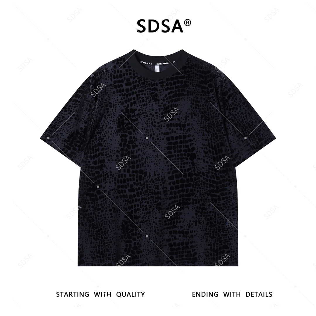 SDSA夏季新款男士痞帅韩版植绒设计纯色短袖t恤经典圆领上衣简约