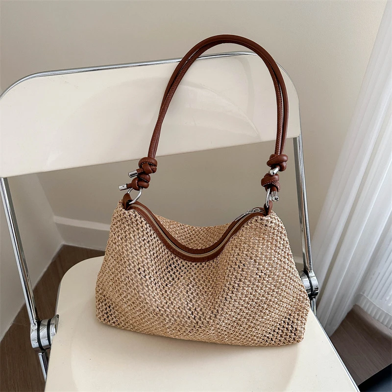手工编织包包女2024新款潮时尚复古托特包草编包百搭大容量单肩包