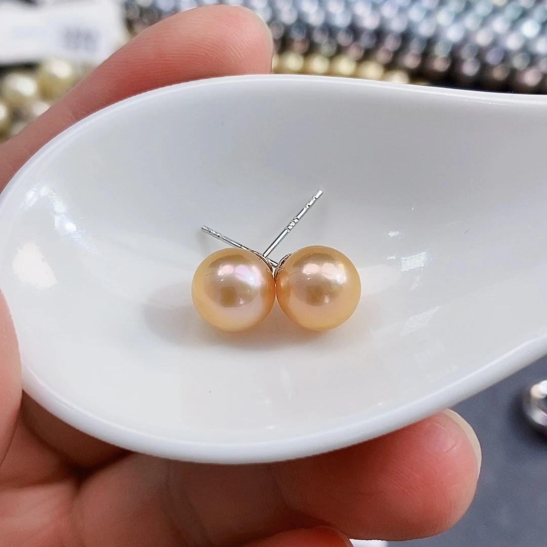 银S925镶嵌特价金属色素钉淡水珍珠