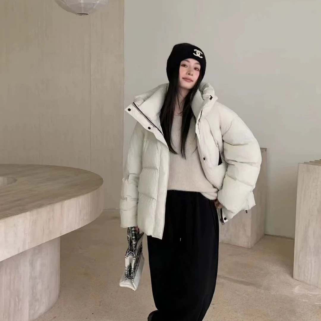 连帽加厚羽绒服女秋季新款时尚白鸭绒面包服外套女宽松显瘦外套女