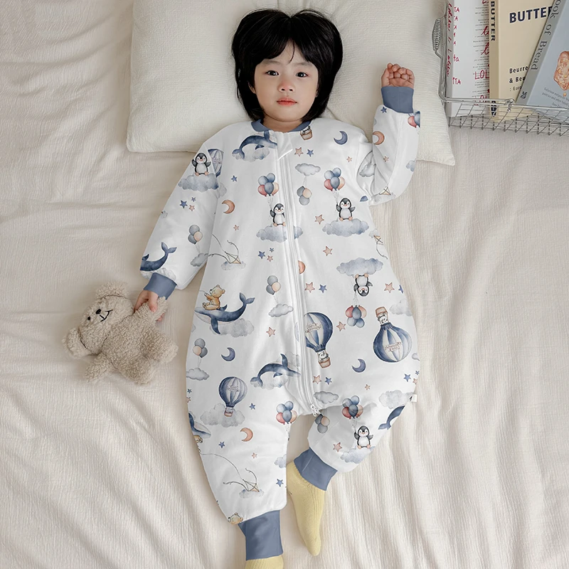 婴儿睡袋秋冬季加厚保暖夹棉新款宝宝睡袋分腿防踢被儿童连体睡衣