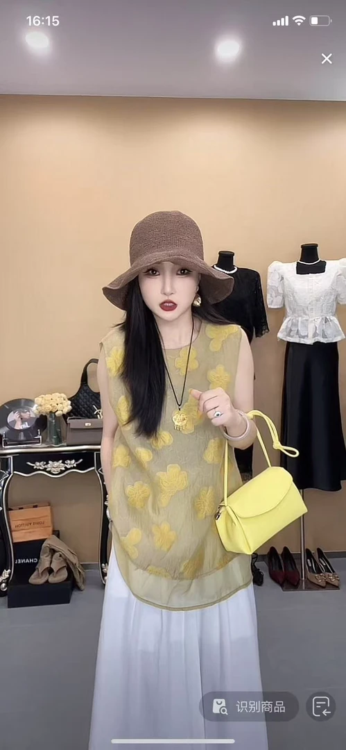 立体刺绣花朵无袖上衣