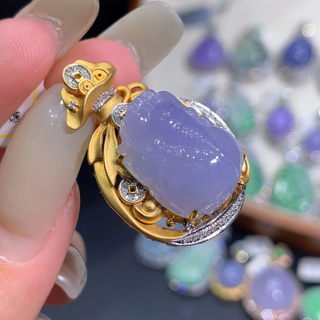 翡翠18K金镶嵌吊坠(不含链)