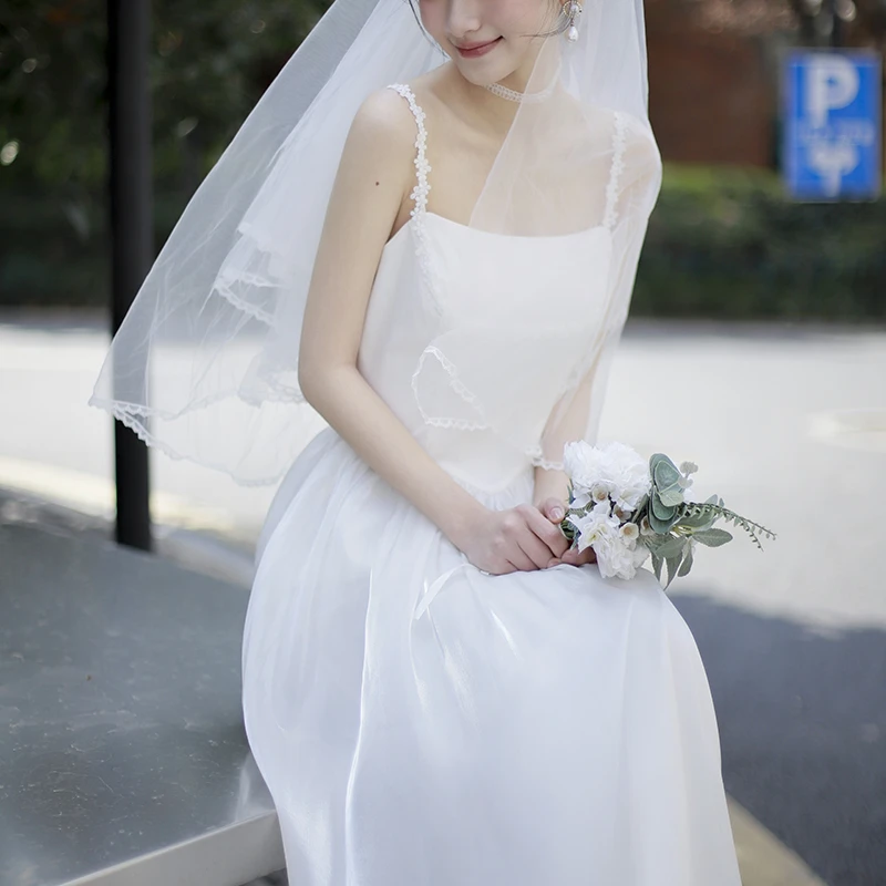 月滢｜拜托鹿先生夏仙女出门纱领证登记度假珠光吊带轻婚纱连衣裙