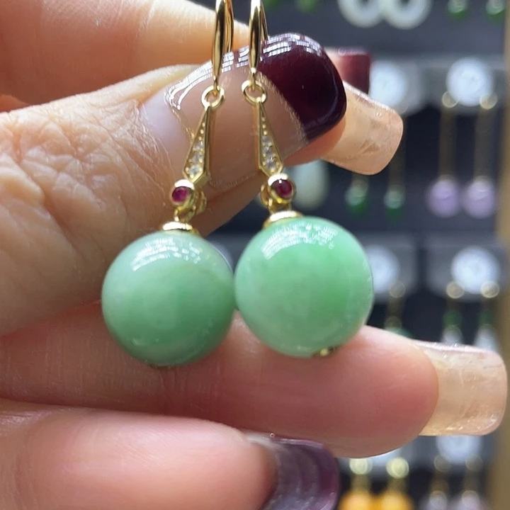 翡翠耳饰银S925镀金镶嵌耳饰